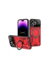 Mey İthalat®   iPhone 16 Pro Kılıf Joy Lens Standlı Kapak - Kırmızı