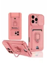 Mey İthalat®  iPhone 16 Pro Kılıf Zuma Kartvizitli Yüzüklü Silikon - Pembe