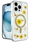 Mey İthalat®   iPhone 16 Pro Max Kılıf Daisy Simli Magsafe Kapak - Gold