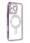 Mey İthalat®   iPhone 16 Pro Max Kılıf Joke Simli Magneticsafe Kılıf - Derin Mor