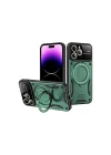 Mey İthalat®   iPhone 16 Pro Max Kılıf Joy Lens Standlı Kapak - Koyu Yeşil