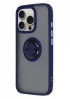 Mey İthalat®   iPhone 16 Pro Max Kılıf Montreal Yüzüklü Silikon Kapak - Lacivert