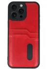 Mey İthalat®  iPhone 16 Pro Max Kılıf Sara Kartvizitli Deri Kılıf - Kırmızı