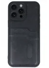 Mey İthalat®   iPhone 16 Pro Max Kılıf Sara Kartvizitli Deri Kılıf - Siyah
