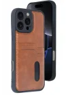 Mey İthalat®  iPhone 16 Pro Max Kılıf Sara Kartvizitli Deri Kılıf - Taba