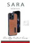 Mey İthalat®  iPhone 16 Pro Max Kılıf Sara Kartvizitli Deri Kılıf - Taba