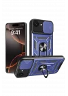 Mey İthalat®   iPhone 16E Kılıf Pars Lens Yüzüklü Silikon - Lacivert