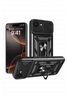 Mey İthalat®   iPhone 16E Kılıf Pars Lens Yüzüklü Silikon - Siyah