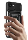 Mey İthalat®   iPhone 16E Kılıf Pars Lens Yüzüklü Silikon - Siyah