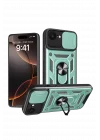 Mey İthalat®   iPhone 16E Kılıf Pars Lens Yüzüklü Silikon - Yeşil
