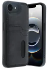 Mey İthalat®   iPhone 16E Kılıf Sara Kartvizitli Deri Kılıf - Siyah