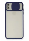 Mey İthalat®   iPhone X Kılıf Palm Buzlu Kamera Sürgülü Silikon - Lacivert
