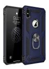 Mey İthalat®   iPhone X Kılıf Sofya Yüzüklü Silikon Kapak - Lacivert