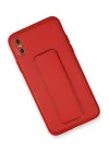 Mey İthalat®   iPhone XS Max Kılıf Coco Deri Standlı Kapak - Kırmızı
