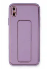 Mey İthalat®   iPhone XS Max Kılıf Coco Deri Standlı Kapak - Koyu Lila