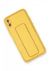 Mey İthalat®   iPhone XS Max Kılıf Coco Deri Standlı Kapak - Sarı