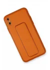 Mey İthalat®   iPhone XS Max Kılıf Coco Deri Standlı Kapak - Turuncu