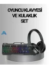 Mey İthalat® Işıklı  Klavye Mouse ve Bluetooth Kulaklık Seti Türkçe Q USB