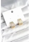 Mey İthalat® Kaburga Model Zirkon Taşlı Pirinç Kadın Küpe