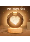 Mey İthalat® Kalpli Işıklı Cam Küre Ahşap Standlı Dekoratif Gece Lambası