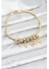 Mey İthalat® Kelebek Charmlı Gold Renk Kadın Bileklik