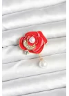 Mey İthalat® Kırmızı Gül İncili Model Broş