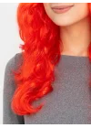 Mey İthalat® Kırmızı Renk Uzun Dalgalı Parti Peruğu