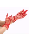 Mey İthalat® Kısa Boy Güpürlü Kırmızı Puantiyeli Tül Eldiven Kırmızı Renk