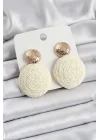 Mey İthalat® Krem Daire Figürlü Hasır Örgü Model Gold Renk Kadın Küpe