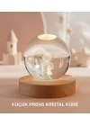 Mey İthalat® Küçük Prens Figürlü 3D Kristal Top Sıcak Işıklı USB Ahşap Tabanlı Dekor Lamba