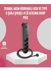 Mey İthalat® Led Anahtarlı Akım Korumalı Çoklu Priz 4 Priz 3 USB Girişli
