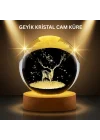 Mey İthalat® LED Işıklı Geyikli Kristal Küre Ahşap Standlı Modern Dekor Lamba