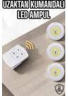 Mey İthalat® Led Lamba 3lü Uzaktan Kumandalı Yapışkanlı Beyaz Işık