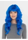 Mey İthalat® Mavi Renk Uzun Dalgalı Parti Peruğu