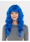 Mey İthalat® Mavi Renk Uzun Dalgalı Parti Peruğu