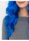 Mey İthalat® Mavi Renk Uzun Dalgalı Parti Peruğu