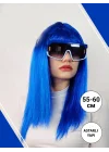 Mey İthalat® Mavi Renk Uzun Parti Peruğu