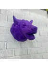 Mey İthalat® Mor Renk 3D Kurt Başı Duvar Dekoru Asılabilir Maskot Heykel 25x19 cm