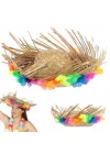 Mey İthalat® Naturel Renk Püsküllü Örme Hasır Hawaii Luau Aloha Şapka 13x36 cm