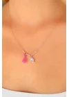 Mey İthalat® Nazar Boncuklu Pembe Renk Taşlı Rose Bayan Kolye