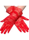 Mey İthalat® Güpürlü Bilek Boyu Kırmızı Dantel Eldiven Yetişkin