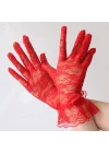 Mey İthalat® Güpürlü Bilek Boyu Kırmızı Dantel Eldiven Yetişkin