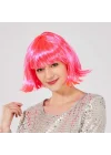 Mey İthalat® Şeker Pembe Renk Parti Peruğu Küt Saç
