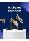 Mey İthalat® Örgülü Tasarım 4’ü 1 Arada USB-C Lightning Hızlı Şarj Kablosu
