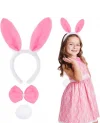 Mey İthalat® Pembe Tavşan Kostüm Seti – Taç, Papyon, Ponpon (12’li Paket)