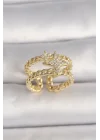 Mey İthalat® Pirinç Gold Renk 2Li Zincir Zirkon Taşlı Yıldız Figür Kadın Yüzük
