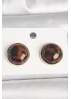 Mey İthalat® Pirinç Gold Renk 3D Daire Leopar Model Kadın Küpe