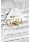 Mey İthalat® Pirinç Gold Renk 6 Çift Kadın Küpe Seti