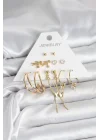 Mey İthalat® Pirinç Gold Renk 6 Çiftli Kadın Küpe Seti