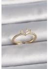 Mey İthalat® Pirinç Gold Renk Ayarlanabilir Zirkon Taşlı Kalp Model Kadın Yüzük